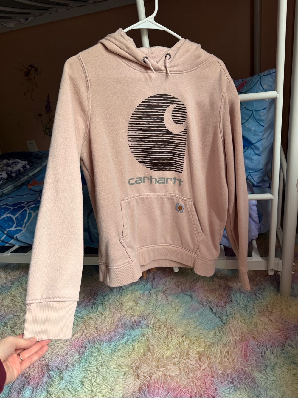 Carhartt Women's Light Pink Pullover Hoodie with Graphic Logo